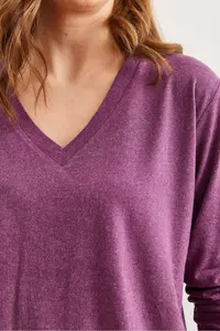 Olalook Women's Plum V-Neck Wool Viscose Flowy Blouse - Image 6