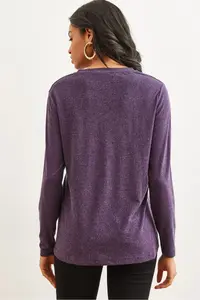 Olalook Women's Purple V-Neck Wool Viscose Flowy Blouse - Image 2
