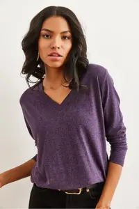 Olalook Women's Purple V-Neck Wool Viscose Flowy Blouse - Image 5