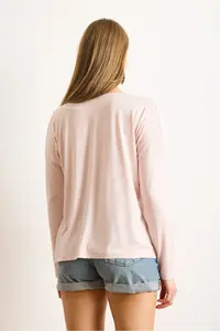 Olalook Women's Candy Pink Silver Stitching Detailed V-Neck Viscose Blouse - Image 2
