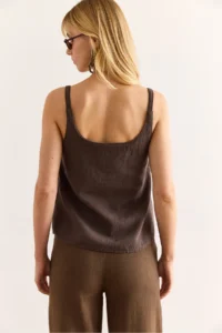 Olalook Women's Mink Strap Accessory Washed Soil Linen Blouse - Image 6