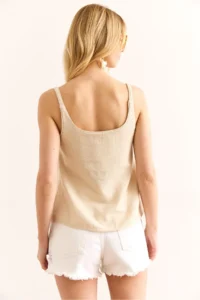 Olalook Women's Stone Strap Accessory Washed Soil Linen Blouse - Image 7