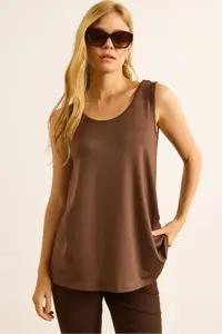 Olalook Women's Brown Front Back U Strap Bell Viscose Blouse