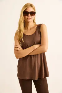 Olalook Women's Brown Front Back U Strap Bell Viscose Blouse - Image 5