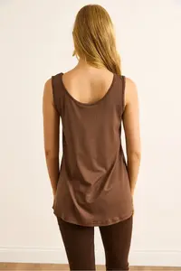 Olalook Women's Brown Front Back U Strap Bell Viscose Blouse - Image 6