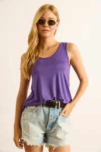 Olalook Women's Purple Front Back U Strap Bell Viscose Blouse - Image 4