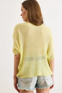 Olalook Women's Yellow Wrap Front Mercerized Knitwear Blouse - Image 6