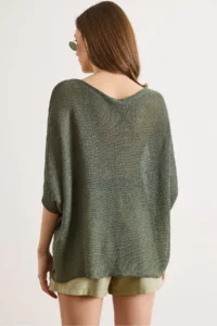Olalook Women's Khaki Boat Neck Bat Mercerized Knitwear Blouse - Image 6