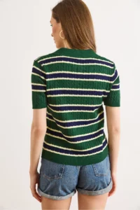 Olalook Women's Emerald Green Polo Neck Teddy Bear Embroidered Seasonal Knitwear Blouse - Image 6