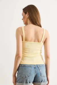 Olalook Women's Yellow Strap Buttoned Soild Cotton Blouse - Image 5