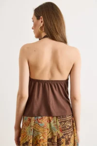 Olalook Women's Brown Halter Neck Collar Polyamide Blouse - Image 5
