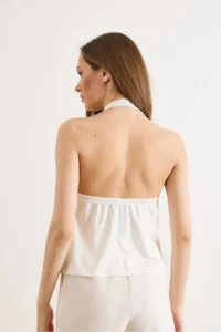 Olalook Women's White Halter Neck Collar Polyamide Blouse - Image 6