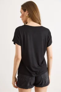 Olalook Women's Black Collar Wide Lace Knitted Viscose Blouse - Image 6