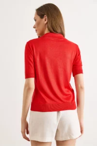 Olalook Women's Red Polo Collar Viscose Flowy Mercerized Blouse - Image 6