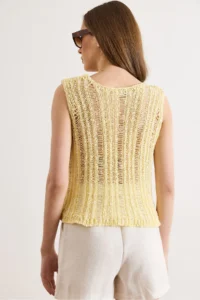 Olalook Women's Yellow Gray Openwork Summer Knitwear Blouse - Image 5