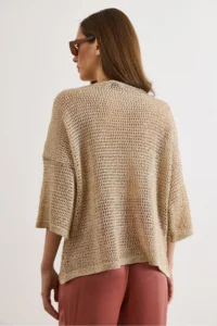 Olalook Women's Stone Thread Tiny Sequin Openwork Loose Fit Knitwear Blouse - Image 6