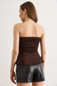 Olalook Women's Brown Drape Detailed Strapless Blouse - Image 6