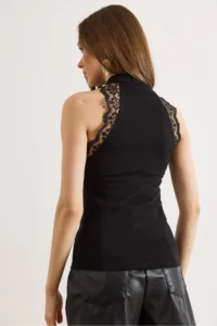 Olalook Women's Black Halter Collar Lace Detailed Soft Flexible Blouse - Image 6