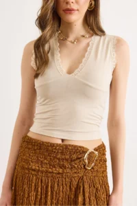 Olalook Women's Stone Lace Detailed V-Neck Flexible Blouse - Image 5