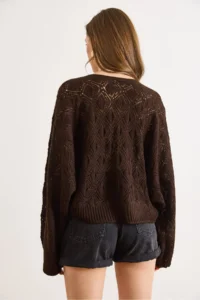 Olalook Women's Bitter Brown Geometric Detailed Loose Fit Seasonal Knitwear Blouse - Image 6