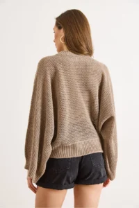 Olalook Women's Mink Crew Neck Openwork Loose Fit Seasonal Knitwear Blouse - Image 6
