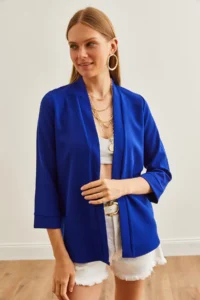 Olalook Women Saks Blue Blue Shawl Yaka Atlas Jacket - Image 3