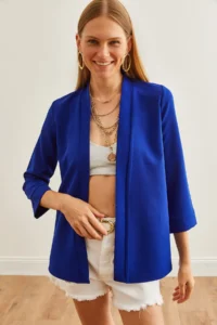 Olalook Women Saks Blue Blue Shawl Yaka Atlas Jacket - Image 4