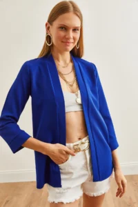 Olalook Women Saks Blue Blue Shawl Yaka Atlas Jacket - Image 5