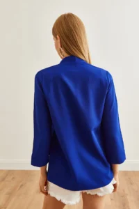 Olalook Women Saks Blue Blue Shawl Yaka Atlas Jacket - Image 6