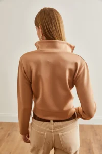 Olalook Women Beige Zippered Scuba Jacket - Image 6