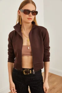 Olalook Women Bitter Coffee Zippered Scuba Jacket
