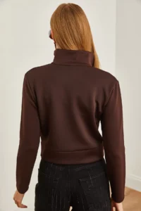 Olalook Women Bitter Coffee Zippered Scuba Jacket - Image 4