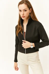 Olalook Women Black Zippered Scuba Jacket - Image 5