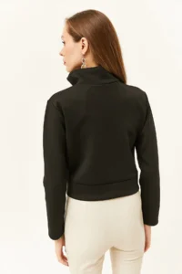 Olalook Women Black Zippered Scuba Jacket - Image 6