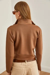 Olalook Women's Brown Zippered Scuba Jacket - Image 6