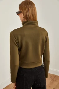 Olalook Women Khaki Zippered Scuba Jacket - Image 5