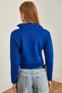 Olalook Women Saks Blue Blue Zippered Scuba Jacket - Image 6