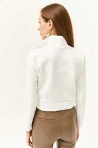 Olalook Women WHITE Zippered Scuba Jacket - Image 5