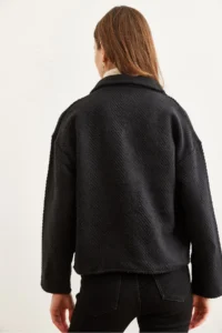 Olalook Women's Black Double Pocket Stamped Unlined Jacket - Image 2