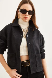 Olalook Women's Black Double Pocket Stamped Unlined Jacket - Image 3