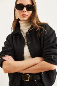 Olalook Women's Black Double Pocket Stamped Unlined Jacket - Image 6