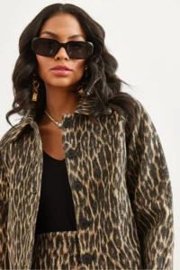 Olalook Women's Leopard Stone Buttoned Lined Stash Jacket - Image 6