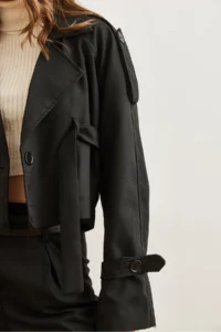 Olalook Women's Black Lined Crop Jacket with Belt Detail - Image 5