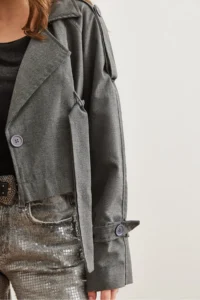 Olalook Women's Smoked Lined Crop Jacket with Belt Detail - Image 6