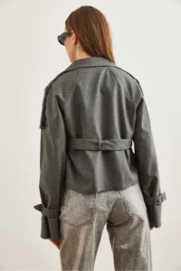 Olalook Women's Smoked Lined Crop Jacket with Belt Detail - Image 7