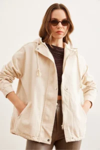 Olalook Women's Stone Pocket, Zippered, Snap Detailed Gabardine Jacket - Image 4