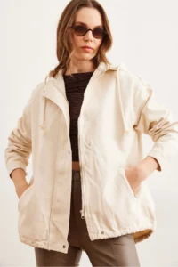 Olalook Women's Stone Pocket, Zippered, Snap Detailed Gabardine Jacket - Image 5