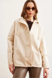 Olalook Women's Stone Pocket, Zippered, Snap Detailed Gabardine Jacket - Image 6