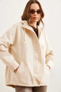 Olalook Women's Stone Pocket, Zippered, Snap Detailed Gabardine Jacket - Image 7