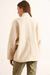 Olalook Women's Ecru Lined Lacing Detailed Wrapped Cashew Jacket - Image 6